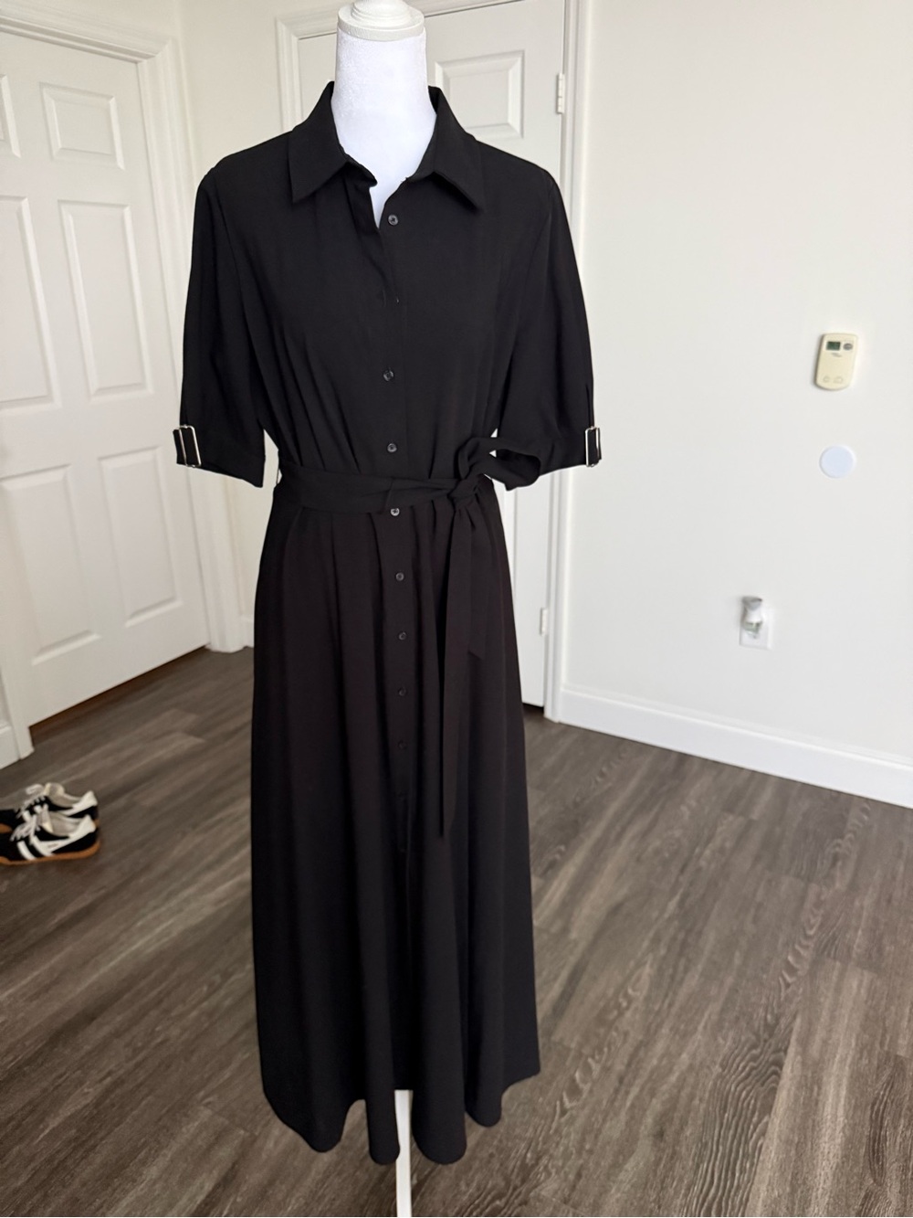 Calvin Klein Black Maxi Shirt Dress with Tie Waist